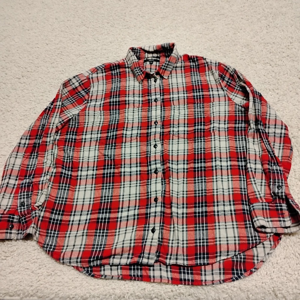 Madewell Top Shirt Womens Large 24x28 Red Oversized Flannel Plaid Pocket Button